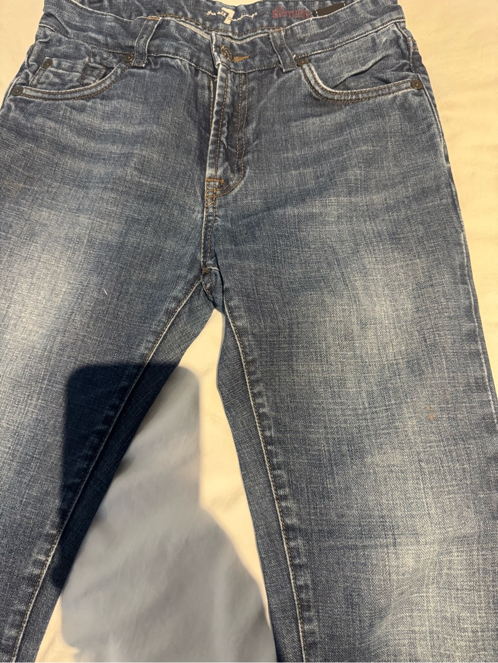 7 For All Mankind Slim Straight Faded Blue Jeans